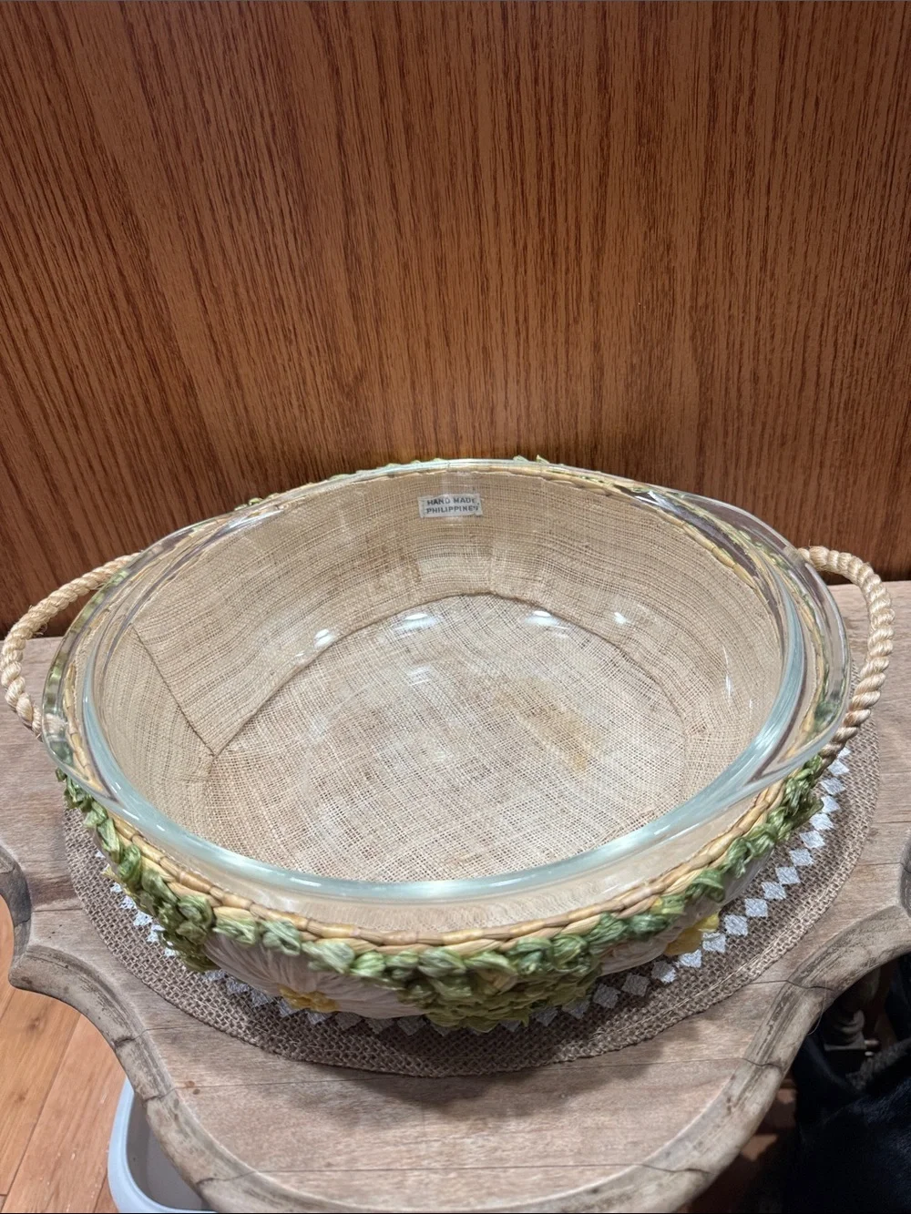 VTG Cottagecore Woven Basket Made in Philippines & Pyrex Glass Serving Bowl